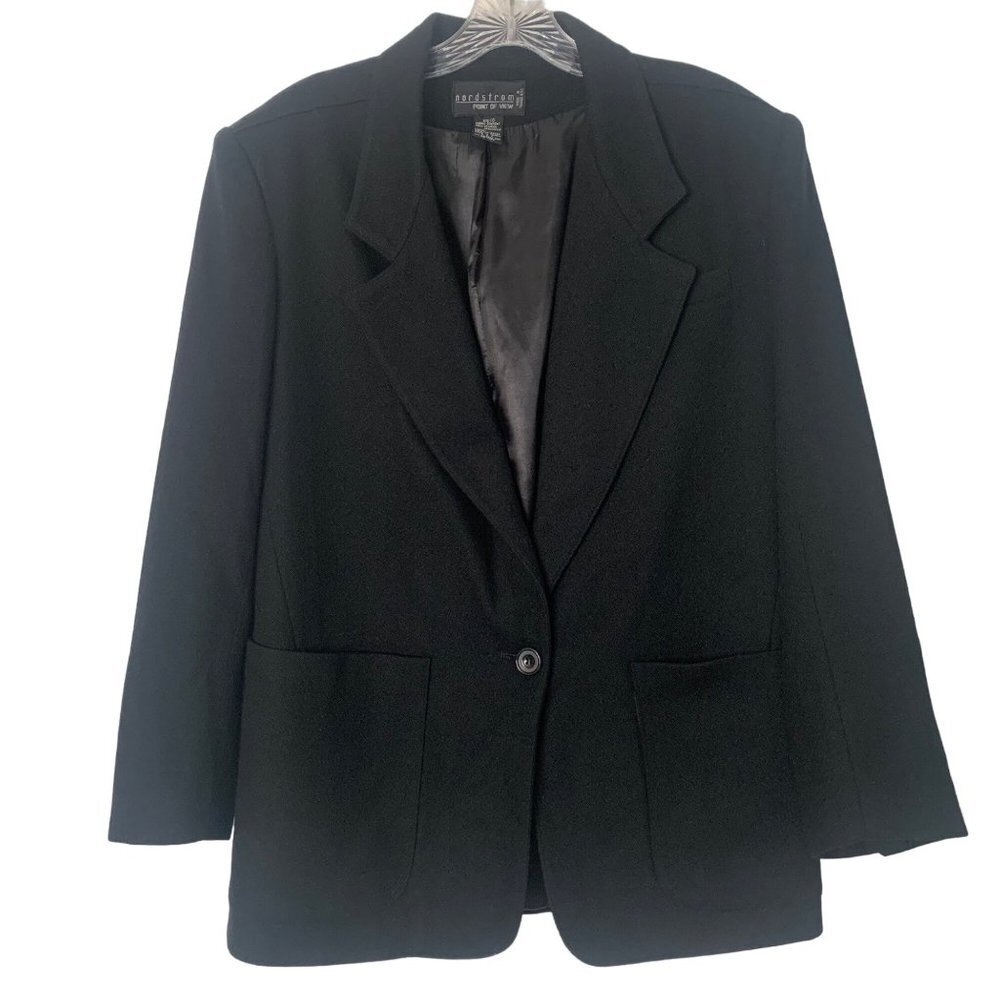 Vtg Wool Blend Black Blazer Single Button Nordstrom Point of View Women’s Sz 10